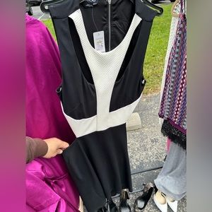 Black and white color block cut out back dress